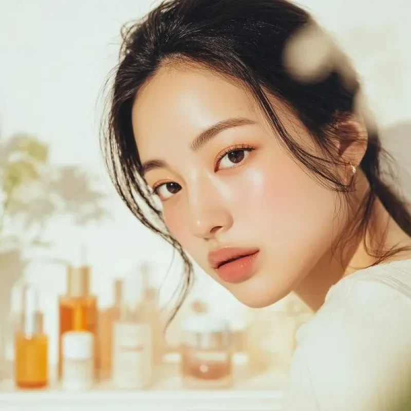 639017486776896927A_woman_looking_into_the_camera_with_beauty_products_behind_he